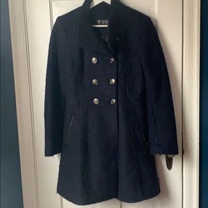 GUESS Women’s Double-breasted Flare Navy Wool Coat, M